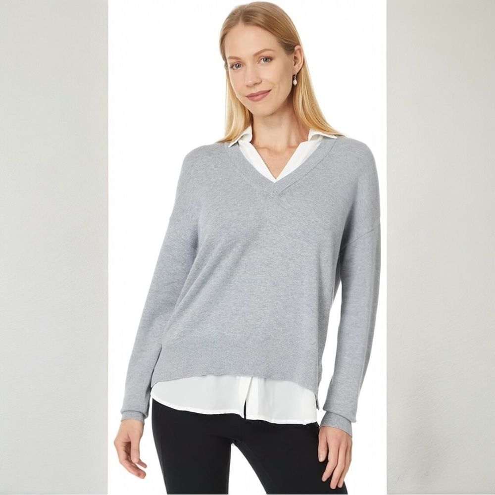 Elliott Lauren Women's Modal Knits-Double Layer V-Neck Sweater with Shirt